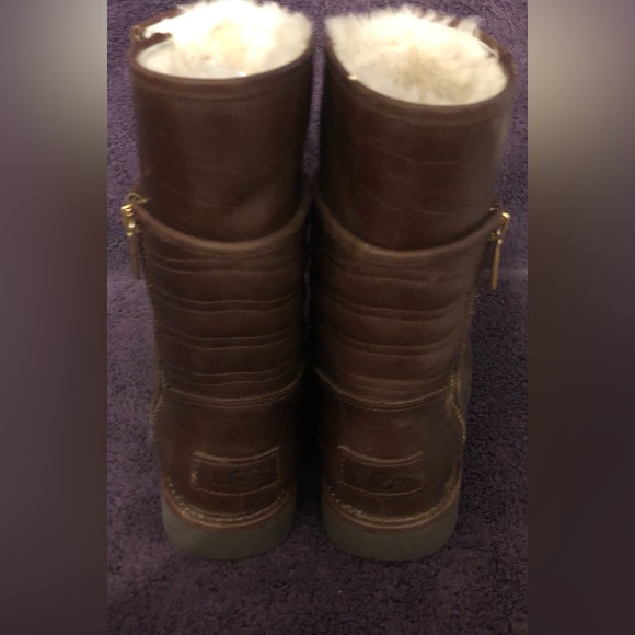 Ugg Aviva Stout Crocodile Embossed Leather Boots Size 5 - Picture 5 of 10